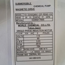 Cargar imagen en el visor de la galería, Bomba Química Sumergible de Acoplamiento Magnético World Chemical | Mod. YD-25A6GWN1-CP-RD62-VX (1/3 HP)
